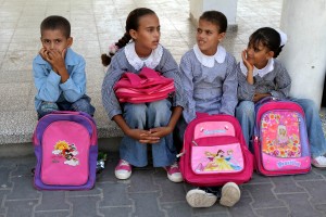 Palestinian students return to their school of the (UNRWA) in the first day of new school year in in Deir al-Balah ,central Gaza Strip