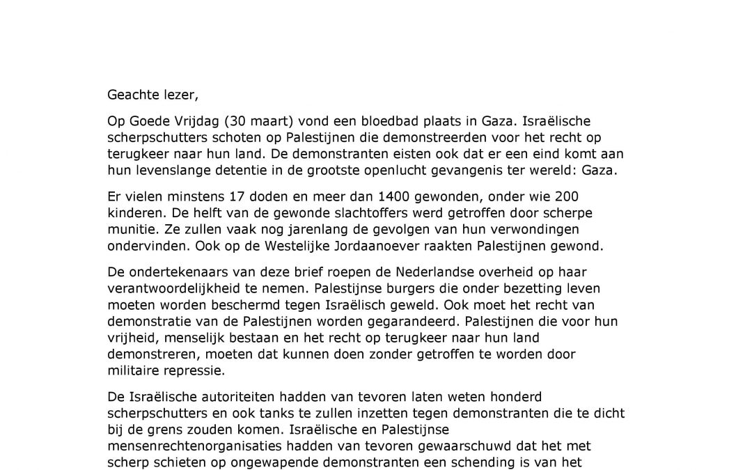 Gaza organisaties sturen protestbrief naar Den Haag*